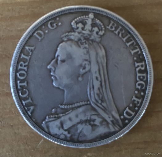 Монета 1 крона 1889 год. Великобритания. Королева Виктория.
