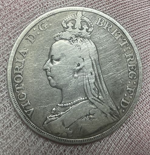 Монета 1 крона 1889 год. Великобритания. Королева Виктория.