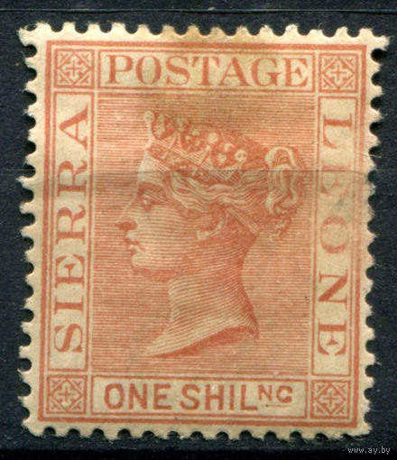 Британские колонии - Сьерра-Леоне - 1883/93г. - королева Виктория, 1 Sh - 1 марка - MH с надписью карандашом на клее и пятном сверху на лицевой стороне [Mi 21]. #4-B5-118-A-1