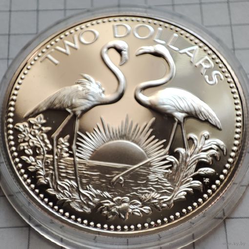 2 доллара Багамы 1974 года. Серебро.Пруф.