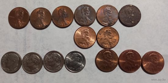1 дайм ,1 цент.США.