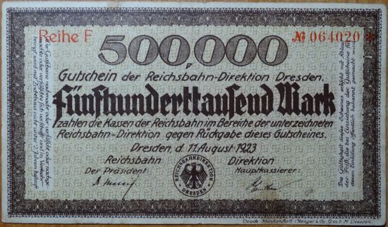 500.000 марок 1923г. Дрезден
