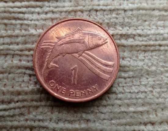 Werty71 Остров Святой Елены и Вознесения 1 пенни 1997 Средний портрет Королевы Рыба Тунец