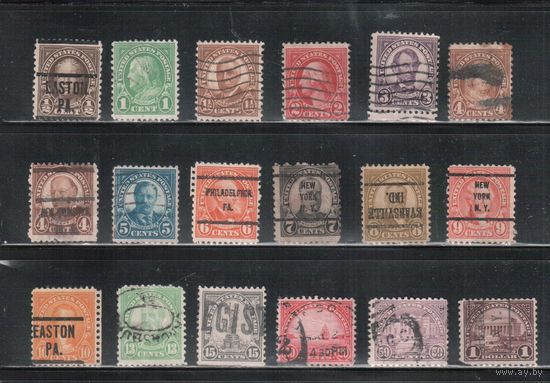 США-1922, (Мих.259-283 ), гаш.   , Стандарт, Личности, Президенты , Достопримечательности