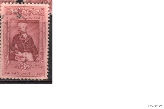 США-1957, (Мих.720), гаш. , Личности, Лафаетт(одиночка)