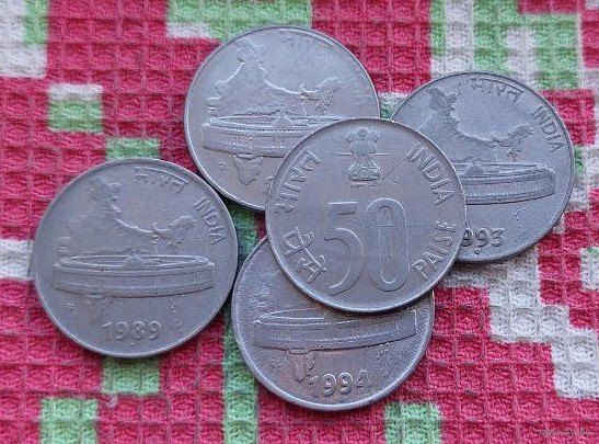 Индия 50 пайс, UNC. Карта Индии. Столица Нью-Дели.