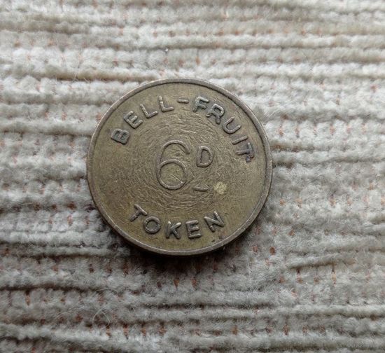 Werty71 Великобритания Жетон игральный Токен Медаль bell fruit 6 пенсов 2,5 новых пенса