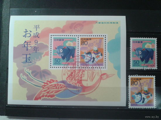 Япония, 1996. Год Быка, полная серия с блоком. Mi-3,9 евро гаш.