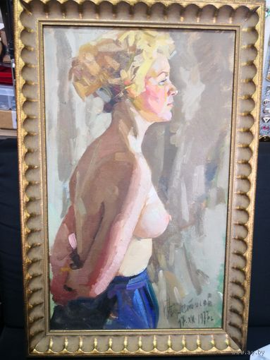 ПОЛУОБНАЖЕННАЯ. Брестский художник Фетисов И.Я. 53*32 см. 1977 г. холст. масло.