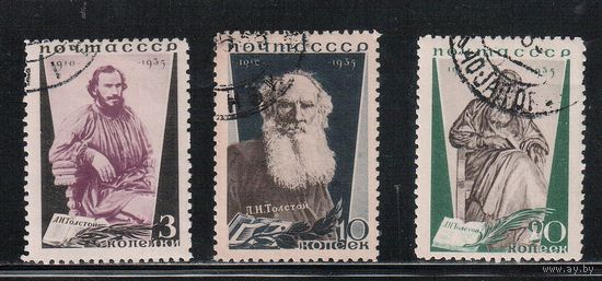 СССР-1935, (Заг.429А-431А),  гаш.  , перф. 11, Л.Толстой