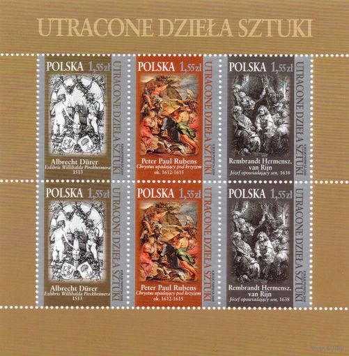 Польша 2009. Искусство. Дюрер, Рембрандт, Рубенс. Mi 4460-2. Малый лист