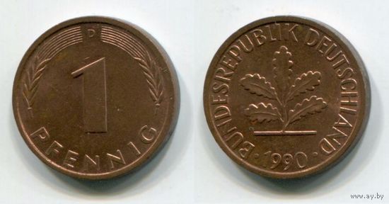 Германия. 1 пфенниг (1990, буква D, aUNC)