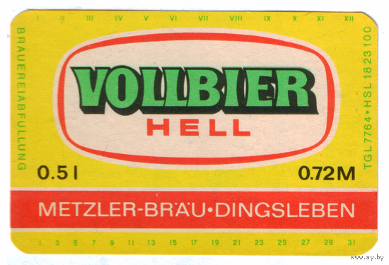 Этикетка пива Vollbier Hell Германия П781