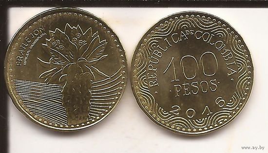 Колумбия 100 песо 2016 фрайлехон или эспелеция флора UNC