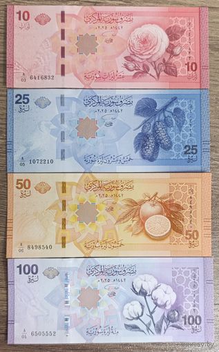 Набор банкнот 10,25,50,100 фунтов 2025 года - Сирия - UNC