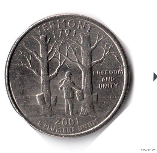 США. 1/4 доллара (1 квотер, 25 центов). 2001. Вермонт. P