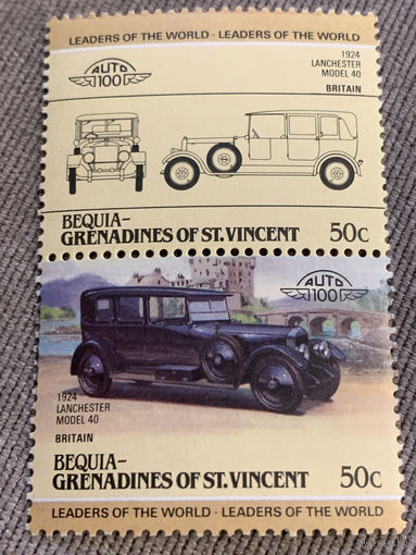Бекия. Сент-Винсент и Гренадины. Автомобили мира. Lanchester Model 40 1924. Марка из серии