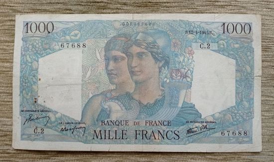 Werty71 Франция 1000 франков 1945 банкнота большой формат Минерва и Геркулес