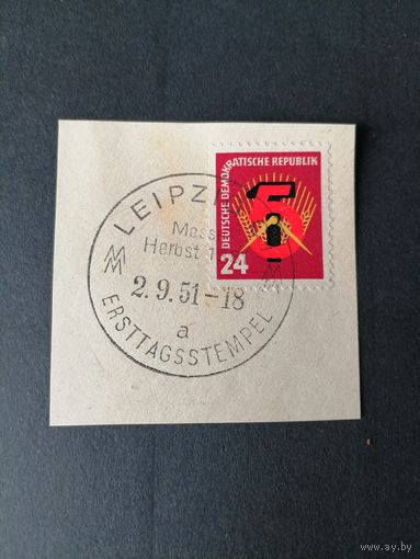 ГДР 1951 Марка "Пятилетний план развития" (вырезка специальное гашение) Mi.293 каталог 2.60 евро