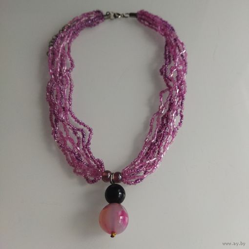 Колье винтажное " "Нежное" Бисер. Агат.43см.