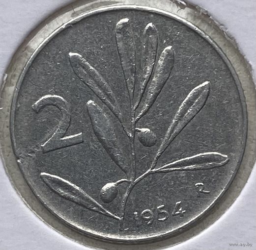 Италия 2 лиры 1954 г. В холдере
