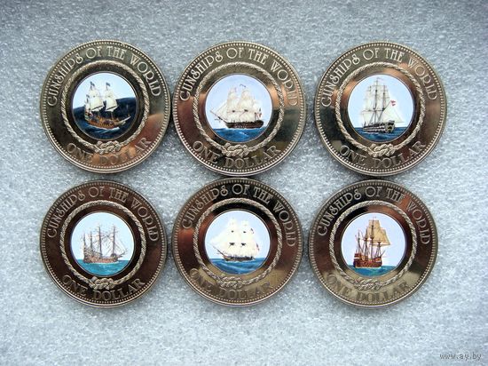 Комплект монет 6 штук. Номинал 1 доллар 2006. Острова Кука. Корабли. Медь-никель.