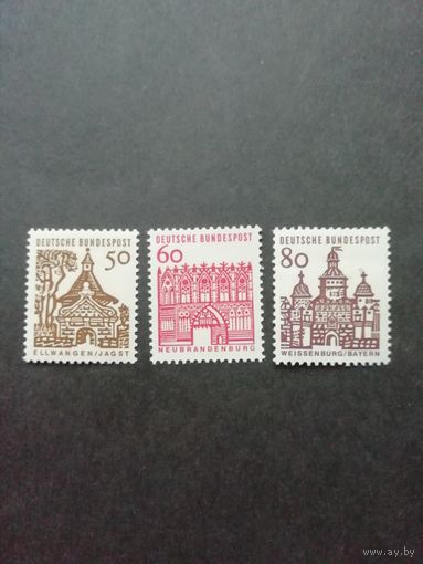 ФРГ 1964 Три марки стандарта "Архитектура" (чистые**) Мi.458-459,461 каталог 3.60 евро