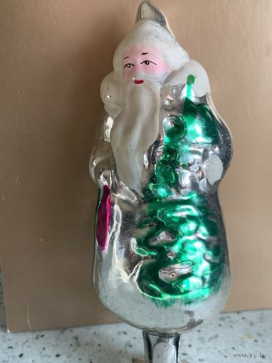 Винтажная ёлочная игрушка Дед Мороз 4. Стекло СССР