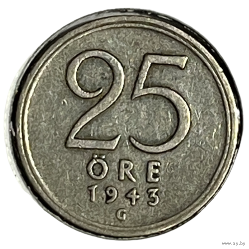 Швеция 25 эре, 1943 серебро (холдер)