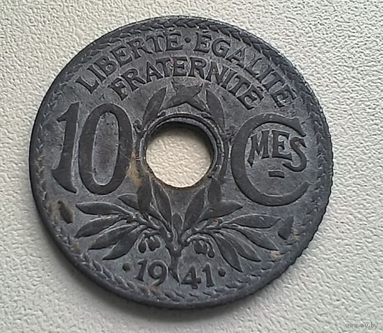 Франция 10 сантимов, 1941 подчер. + . .  1-2-31