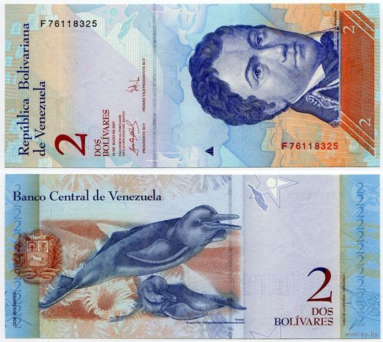 Венесуэла. 2 боливара (образца 24.05.2007 года, P88b, UNC)