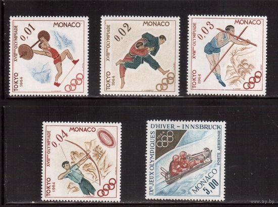 Монако-1964,(Мих.784-788)  **  , Спорт, ОИ-1964