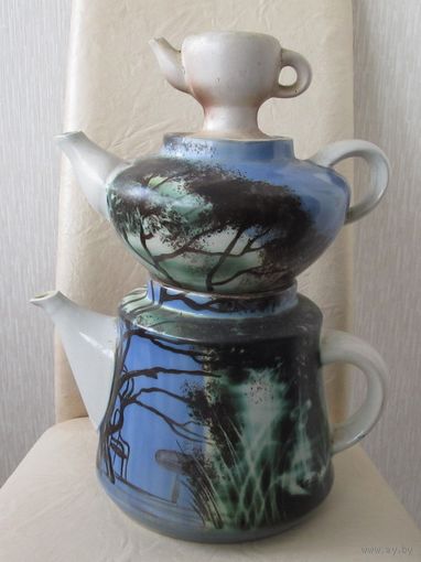 Все лоты с рубля.Большой авторский комплект чайников 3 в 1 времен СССР,h-36 см.