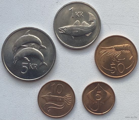 Исландия 5, 10, 50 эйре, 1, 5 крон 1981 г. Набор 5 монет