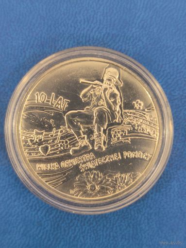 Польша 10 злотых 2003 год Серебро 925  14,14 гр., 10 лет Великому Оркестру Рождественской Помощи! С 1 рубля, Без мин.цены!