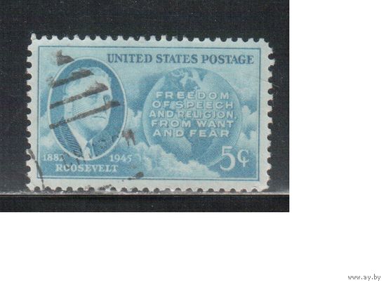 США-1945, (Мих.537 ), гаш.   , Личности , Президент, Рузвельт(2)