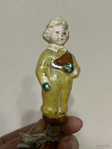 Ёлочная игрушка СССР !!! МАЛЬЧИК С КОНЬКАМИ !!! РЕДКИЙ !!! С РУБЛЯ!!!