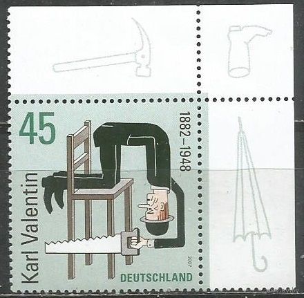 Германия. 125 лет со дня рождения Карла Валентина. Актёр 2007г. Mi#2610.