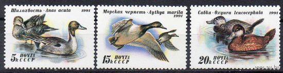 Утки СССР 1991 год (6334-6336) серия из 3-х марок