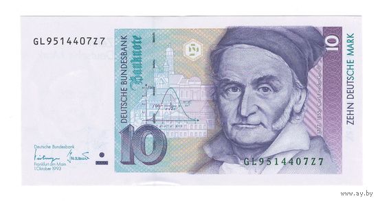 Германия ФРГ 10 марок 1993 года. Состояние UNC!