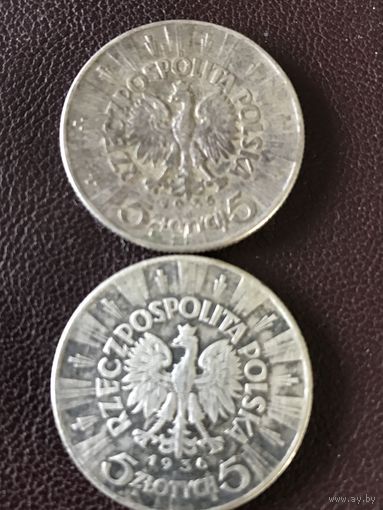 5 злотых 1935- 1936г.цена за две.