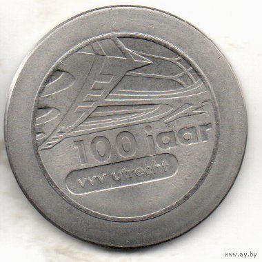 Город Утрехт. 1 домметье (5 гульденов) 1992. 100 лет VVV Utrecht. Локальная валюта. Законное платёжное средство. 30 мм
