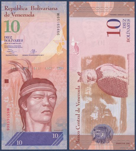 Венесуэла, 10 боливаров 2013 г, P-90d (W, вождь Гуаикайпуро, южноамериканская гарпия), UNC