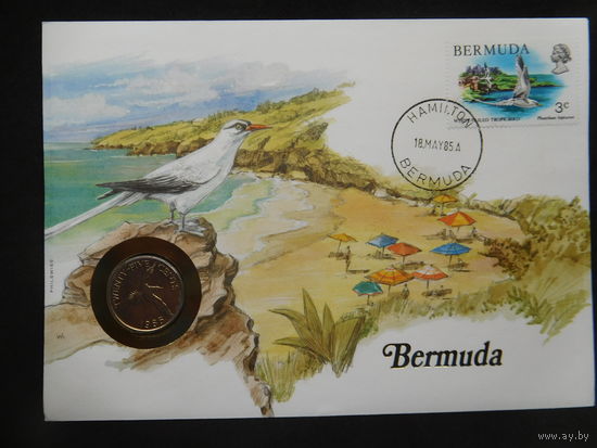 Бермуды 25 центов 1985 г птицы фауна животные конверт первого дня КПД