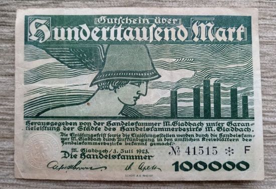 Werty71 Германия 100000 марок 1923 банкнота Гладбах
