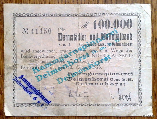 100.000 марок 1923г. Дельменхорст