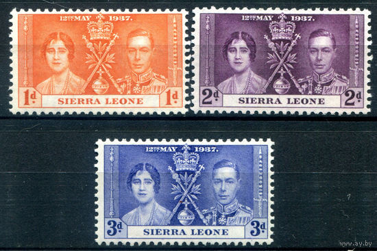 Британские колонии - Сьерра Леоне - 1937г. - коронация короля Георга VI и королевы Елизаветы - 3 марки - полная серия, MNH [Mi 148-150]. #3-WB-90-A-1