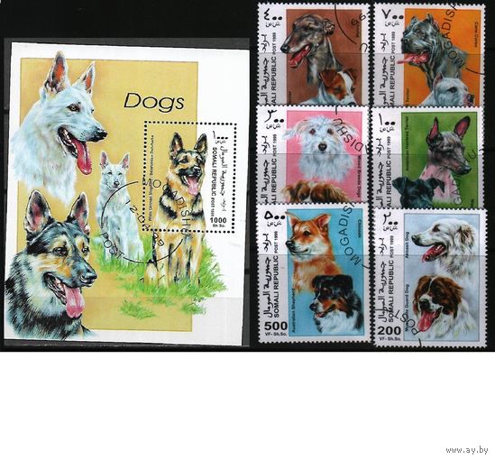 1999 Сомали фауна млекопитающие породы собак Блок+6х-марок Гашеные