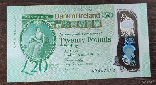 Северная Ирландия 20 фунтов 2017 год Bank of Ireland P-92a полимер UNC