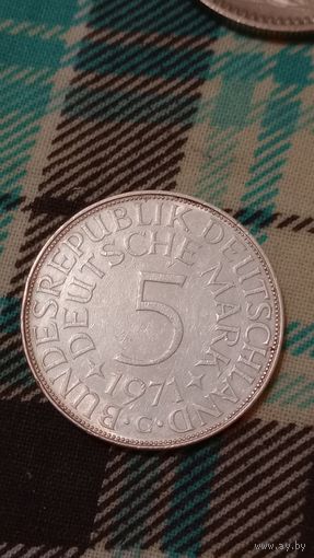 Германия 5 марок 1971 G серебро